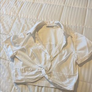 Alice + Olivia Ivory Tie-Front Cropped Blouse